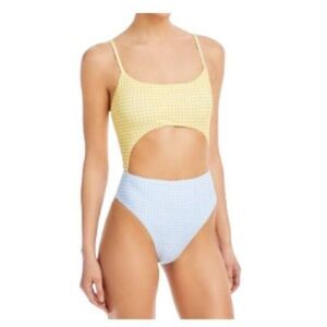 Aqua Bloomingdale's Check Scoop Cut-Out One-Piece Swimsuit Medium NWT
